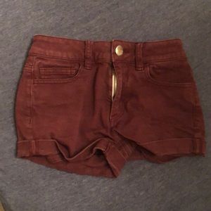 maroon american eagle denim shorts